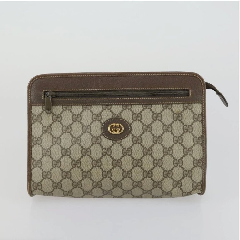 Authentic Vintage GUCCI Supreme GG Canvas Leather Beige And Brown clutch Bag